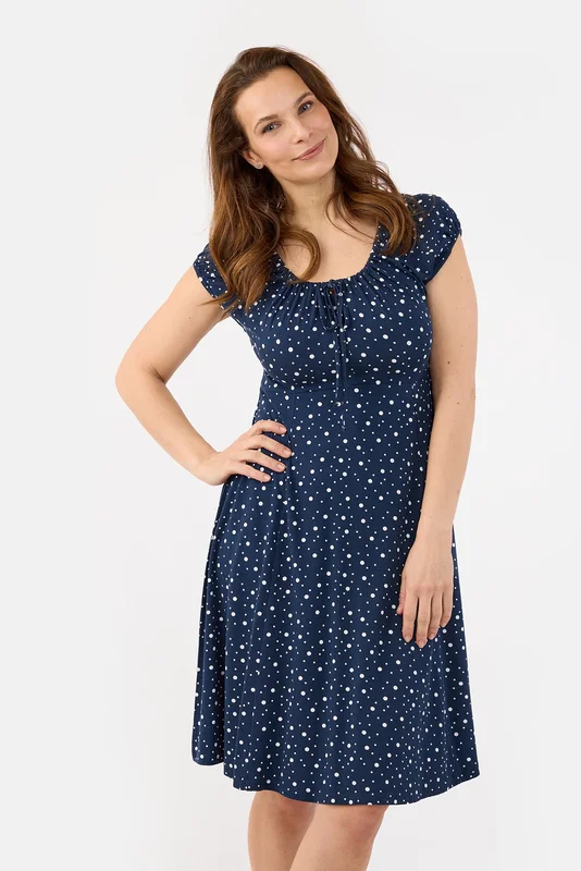 SIGNATURE - Knælang Kjole - Navy - Prikket