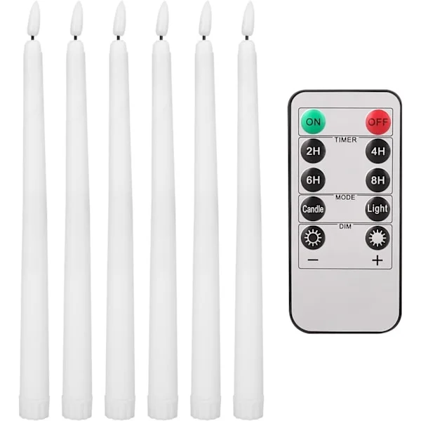 Teynewer LED Flameless Candles, Flickering Taper 6-Pack with 10-Key Remote Control, Battery Operated, 28cm Warm White