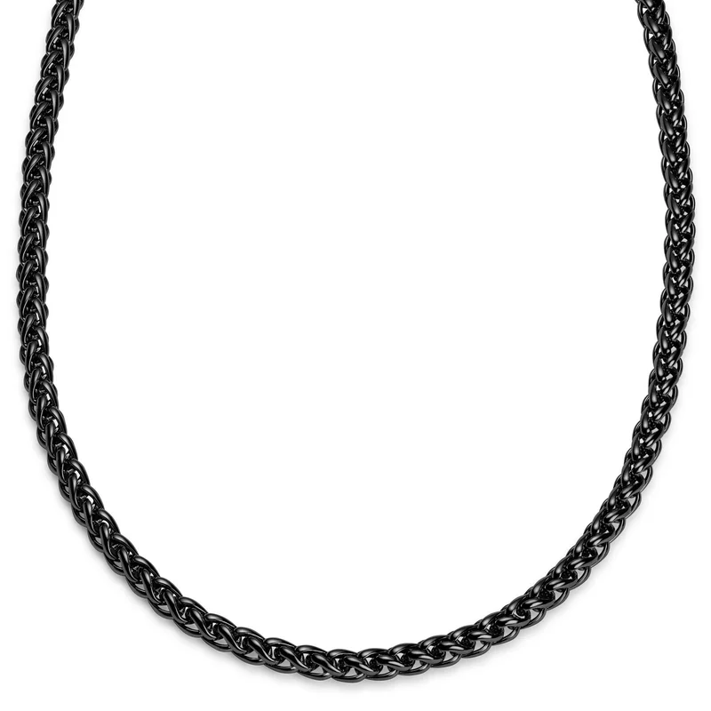 Essentials | 8 mm Gunmetal Black Wheat Chain Necklace for Men - Chain necklaces