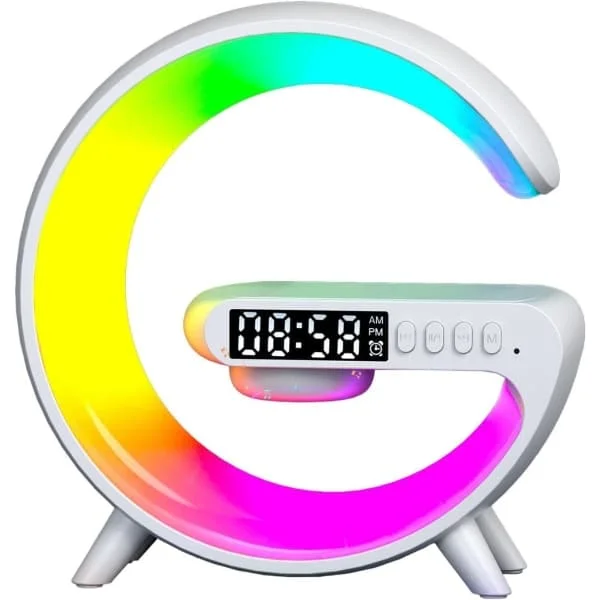 Wireless Speaker Charger, 3-in-1 Bedside Lamp with Alarm Clock Speaker, Night Light, Wireless Speaker Charger LED Lamp, Bedroom Atmosphere