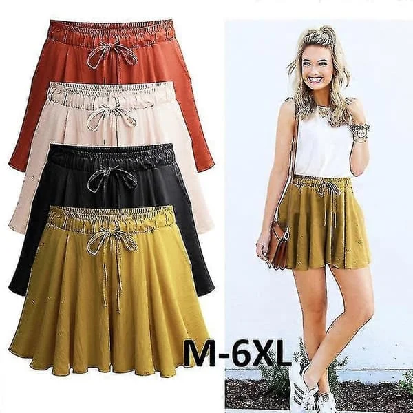 Kvinders Skjorte Sommer Chiffon Casual Shorts Kvinde Brede Ben Elastisk Høj Talje Shorts Brede Ben Kvinders Skjorte Sommer Sort Sort