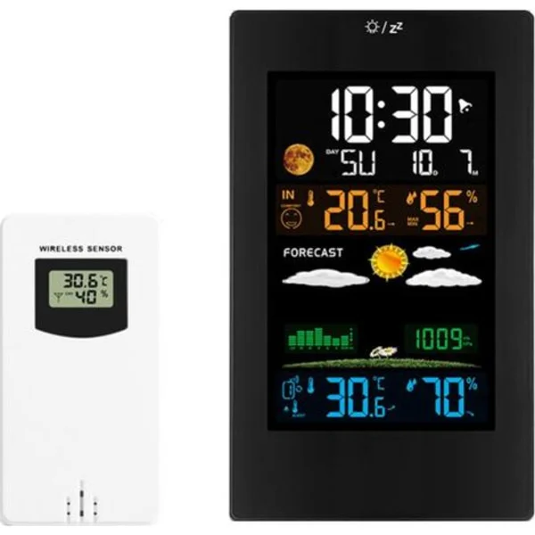Väderstation med utomhussensor, digital termometerhygrometer för inomhus- och utomhusbruk, trådlös väderstation med temperatur, luftfuktighet, väder