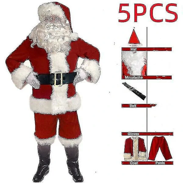 Joulupukin asu miehille, aikuisten joulupukin asu, 5 osaa, 5kpl-FA- 5kpl XL