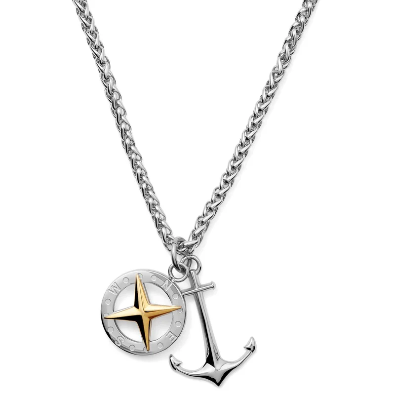 Tadd Steel Anchor & Compass Necklace for Men - Steel necklaces