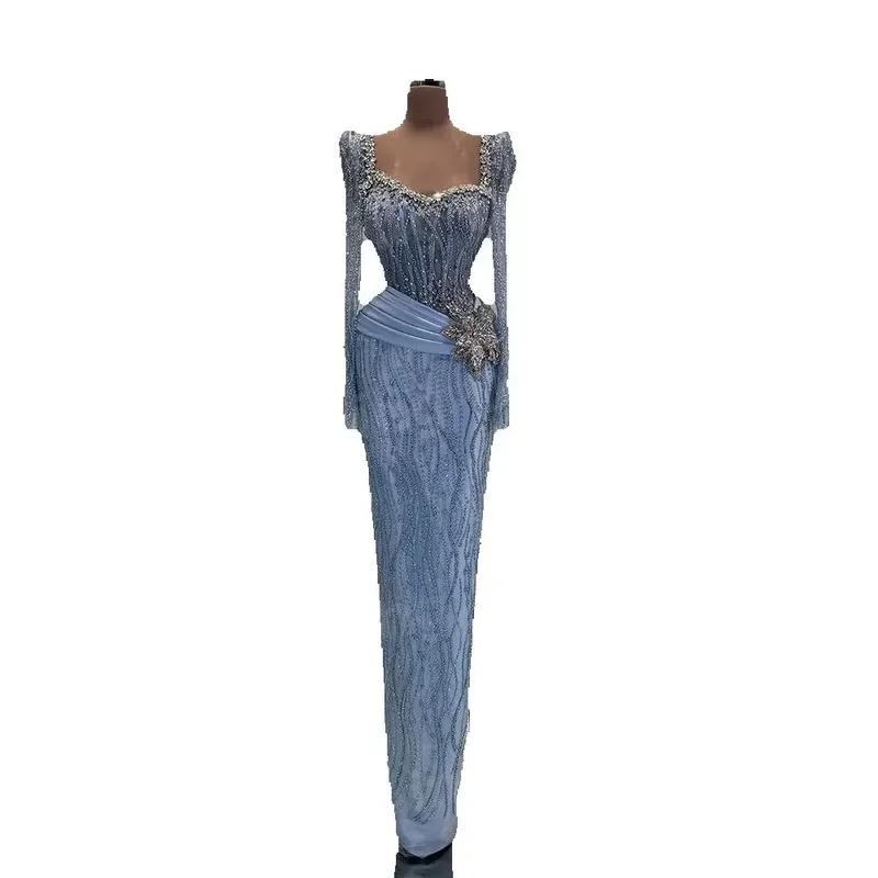 AliExpress - Luxuriöse Meerjungfrau-Abendkleider für Damen, maßgeschneiderte, langärmlige, perlenbesetzte Ballkleider, formelle Partykleider, Vestidos