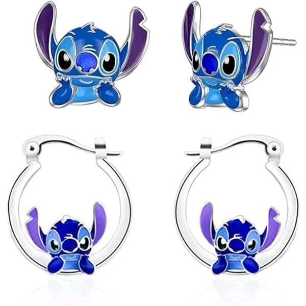 Stitch øredobber for jenter, anime øredobber Nibs blå søte øredobber i rustfritt stål for kvinner øredobber øredobber for tenåringsjenter gaver
