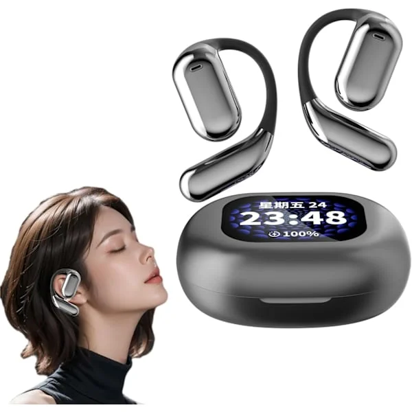 Intelligent Touch Screen Open Bluetooth Headphones, Noise Cancelling and Bass In-Ear Wireless Bluetooth Headphones, IPX7 Waterproof (Black)