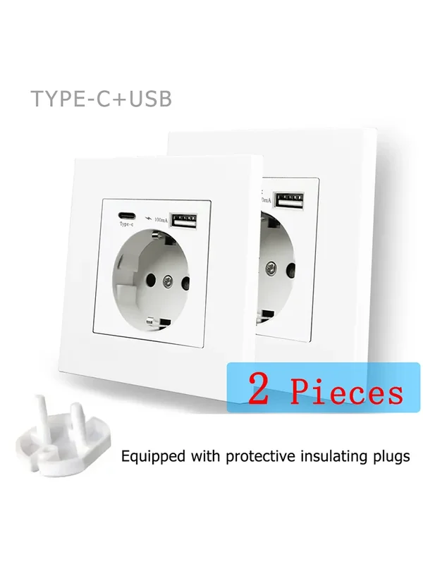 AliExpress - 16 A EU-Standard-Wandsteckdose mit Typ-C-USB-Ladesteckdose, weißes, flammhemmendes PC-Panel, AC 110–250 V Strom, Steckdose