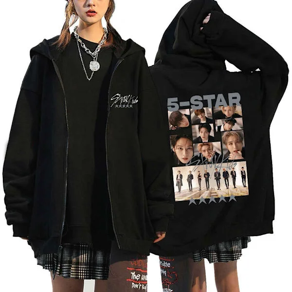 (AZC) Koreansk stjerne Stray Kids sangergruppe hettegenser herre svart hettegenser 4 svart 4{KPO}