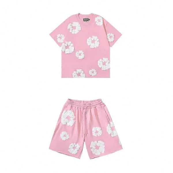 Men's Summer Shorts Set 2025, Soft Cotton Blend, Casual Comfort for Gym and Travel, Two-Piece Outfit Rose Pink Suit