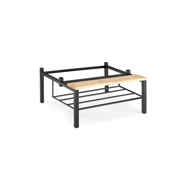 Bench seat with shoe rack for lockers CLASSIC/CURVE, W 600 mm, pine