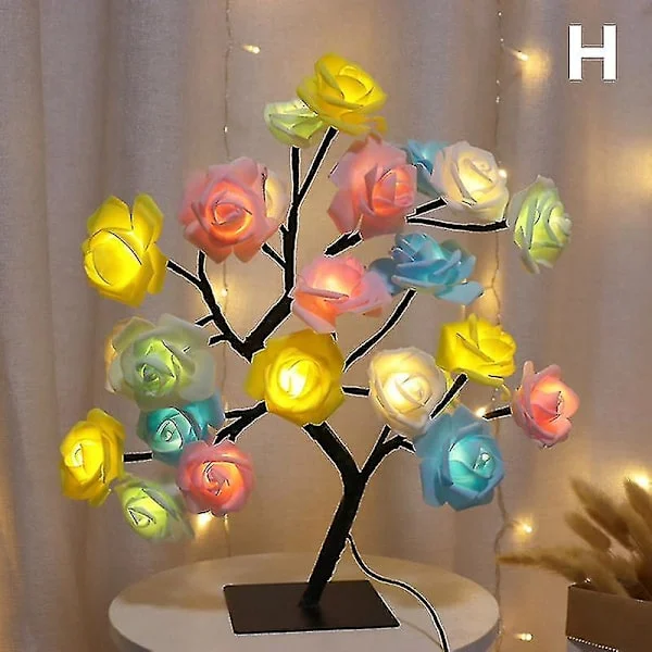 LED bordlampe lyserød rose blomst træ USB natlampe boligindretning lampe(H)