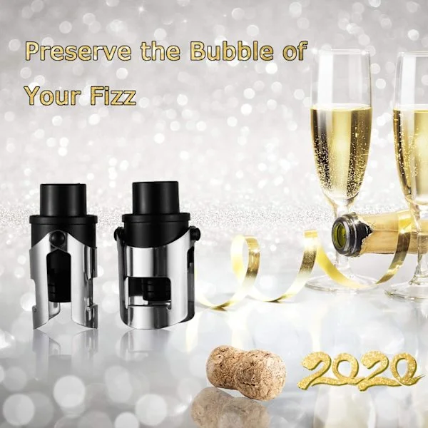 2-pak vinprop med pumpe til champagne, vakuumvinprop med indbygget pumpe til champagne, prosecco og cava - mousserende vinprop