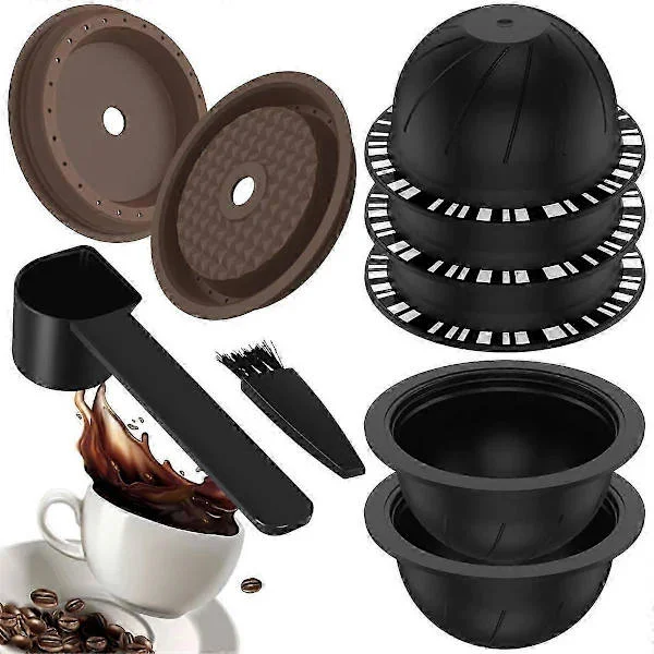 st Återanvändbara Vertuo-kapslar för Nespresso-maskin, kaffekapsel med 2 silikonlock, 1 sked och borste