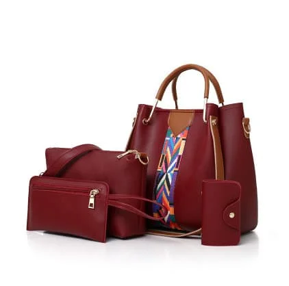 Dameveskesett 4 i 1 Myk PU-skinn Topphåndtakveske, Tote Bag, Skuldervesker Crossbody Bag Lommebokveskesett