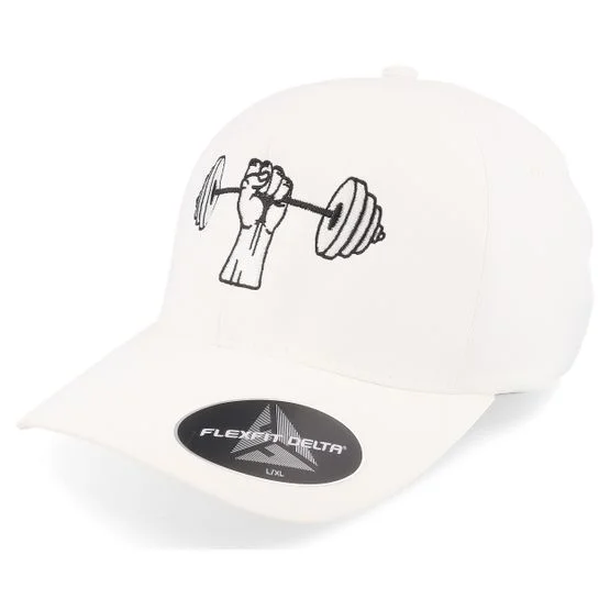 Berzerk - White flexfit Caps - Dumbbell Fist Gym Delta White Stretch Fit @ Hatstore