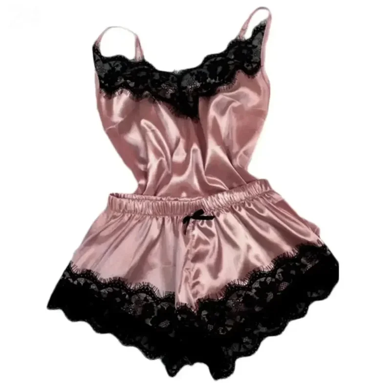 AliExpress - Spitzen-Satin-Pyjama-Set für Damen, Nachtwäsche, V-Ausschnitt, Stretch, sexy Dessous, Trägerweste, Top, Shorts, Nachtwäsche, Pyjama