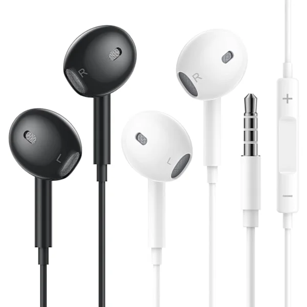 2-pak kablede hovedtelefoner, in-ear hovedtelefoner med ledning, hovedtelefoner med mikrofon og lydstyrkekontrol, 3,5 mm hovedtelefonstik til iPhone 