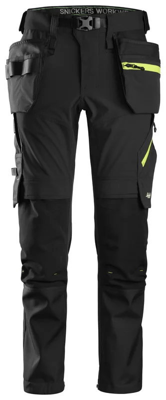 Snickers Workwear 6940 FlexiWork Håndværkerbukser Sort/neongul Sort/neongul, Tøj