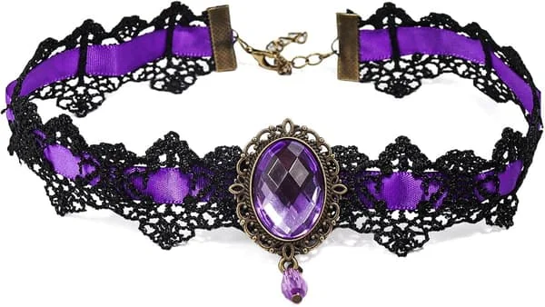 Blonde Choker Halskæde Sort Blonde Krystal Choker Halskæde til Kvinder Halloween Lugning Kostume Fest Prom Vampyr Vedhæng C