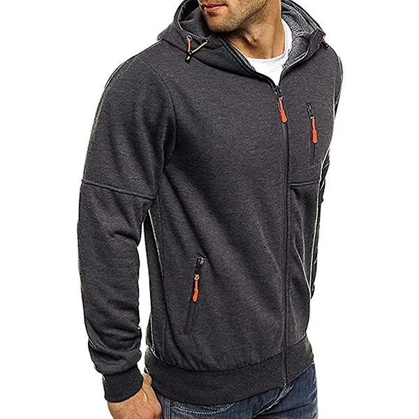 Mænd Zip Træningsjakke Gym Hooded Langærmet Sweatshirt Gym Top Efterår Vinterfrakke Mørkegrå Z