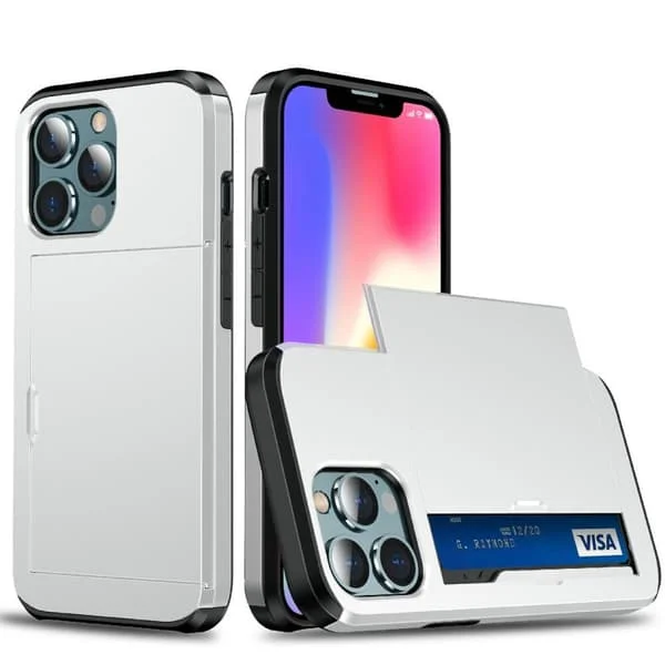 Hybrid Skal med Kortplats till iPhone 13 Pro Max - Silver