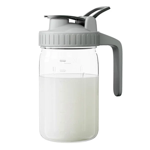 32oz Glass Mason Jar Pitcher with Flip Lid and Pour Spout - Leakproof Storage Pitcher for Fresh Breast Milk, Glass Pitcher for Cold Brew Iced Tea Grey