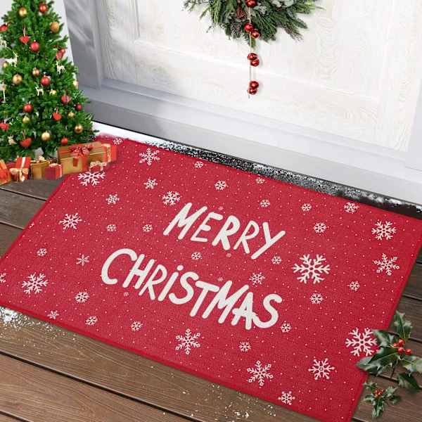 Non-slip Doormat for Kitchen Bedroom Living Room Christmas Floor Mat Decorative Doormat Welcome Mat Indoor Outdoor Rug White Merry Christmas Print