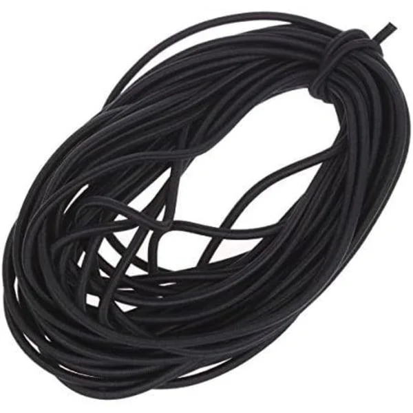 1/8-tommers (3 mm) svart kraftig elastisk rund snor (10 yards lengde) svart svart svart