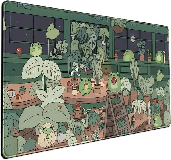 Mechanical Cattle Cute Frog Mouse Pad Desk Kawaii Green Decor Mat, Large Gaming (30x80x0.3cm, Style 1)