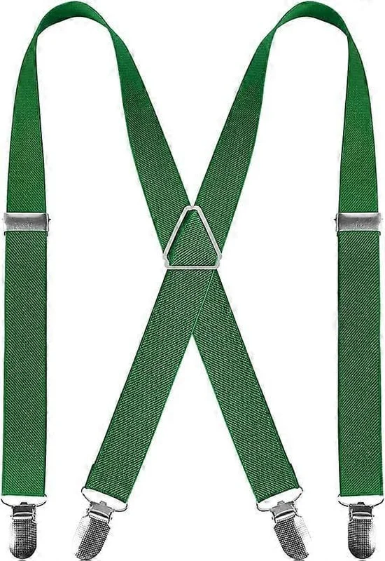 Seler til mænd med 4 clips X-form, justerbare elastiske seler til herrebukser, herre seler bryllup business casual seler (Grøn)