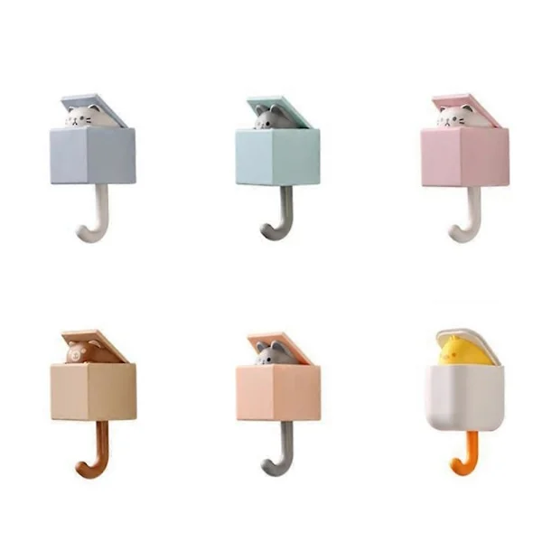 【DT】Tegneserie Katt Krok Selvklebende Soverom Soverom Dørhenger Kroker Nøkkel Paraply Håndkle Hatt Kleshenger Vegg animasjonslagringsstativ