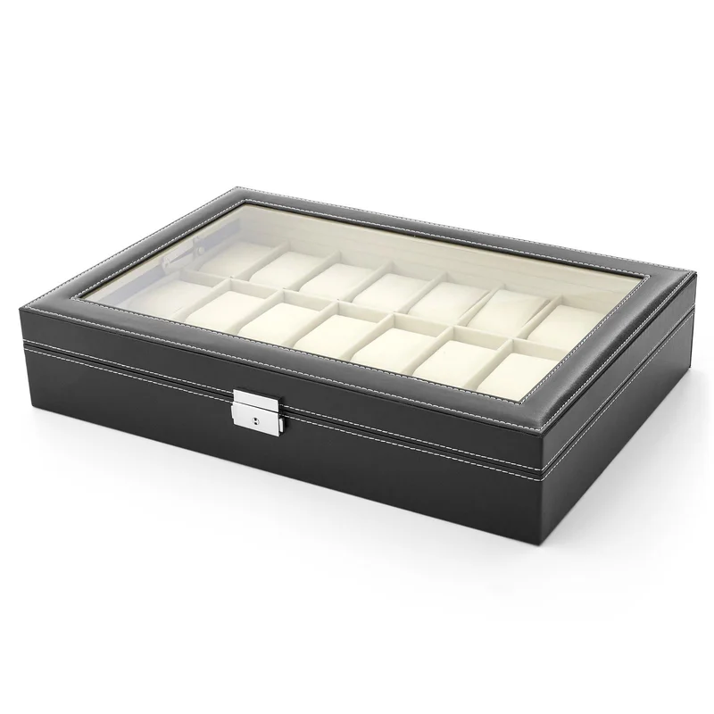 Black Faux Leather Case - 24 Watches for Men - Watch boxes