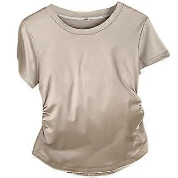Dame Sommer T-skjorte Rund Hals Kort Erme Crop Top Uformell T-skjorte Mote Enkel Kort T-skjorte Streetwear Khaki