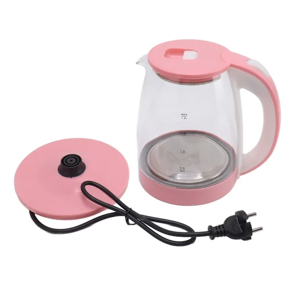 1500W Vattenkokare 2L Varmvattenberedare Bred Öppning Glas Tekanna Automatisk Avstängning Torrkokningsskydd EU-kontakt 220V Rosa