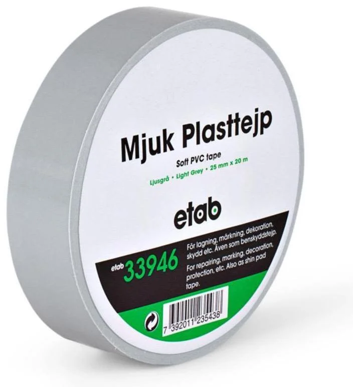 etab 33946 Plasttape myk, PVC, 10 m, lysegrå 25 mm, Maskintilbehør & forbruk