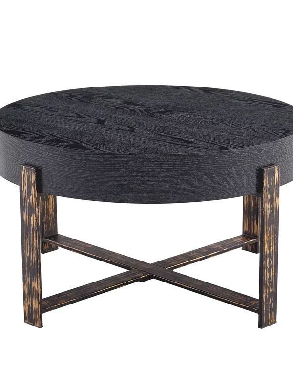 AliExpress - Modern 68cm Round Side Table, Black Coffee Table w/ Metal Cross Base. Sturdy End Table w/ Wood Grain Pattern for Living Room.