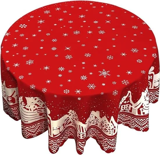 Christmas Tablecloth - Round Christmas Tablecloth - Snowflakes - Washable Christmas Tablecloth