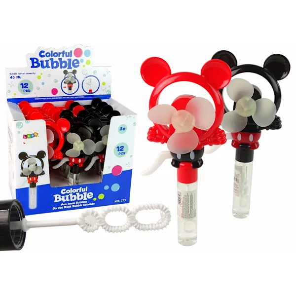Såpbubbelmaskin vindmölla Mickey Mouse med bubbelvätska, röd/svart