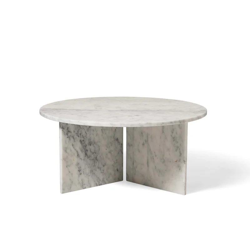 Vega sofabord, hvid marmor | Ø90 - 90x90x42 - Solidt & elegant Sofabord - Rund marmorplade med autentisk mønster - 90x90x42cm