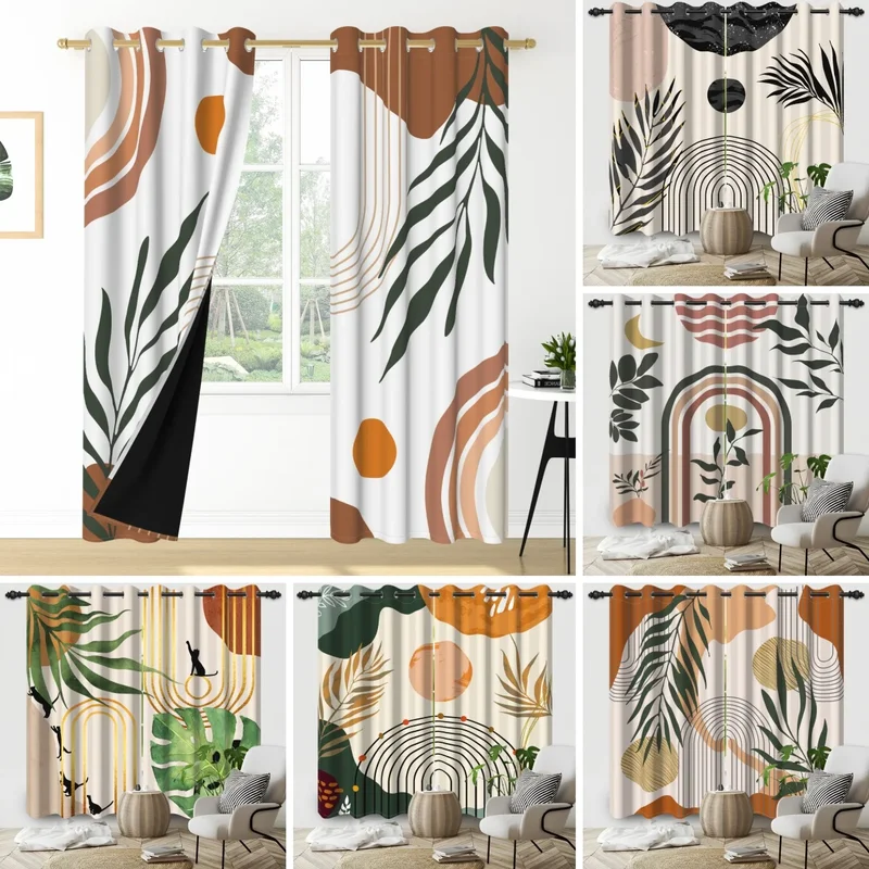 AliExpress - Rideaux occultants géométriques abstraits pour fenêtre, imprimé bohème arche et feuilles de palmier, isolants thermiques pour chambre et 