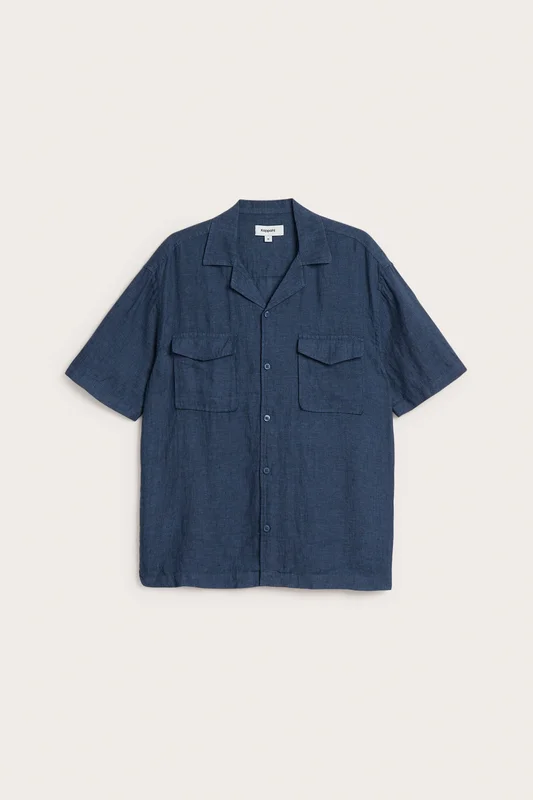 Kappahl | Kortärmad linneskjorta Blå 2XL | Herr