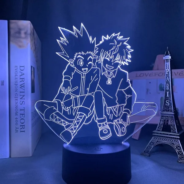 Wekity 3D Nattlampa Akryl 3D Lampa Anime Hunter X Hunter Killua och Gon för Sovrumsinredning Nattlampa Födelsedagspresent LED Nattlampa Manga Killua