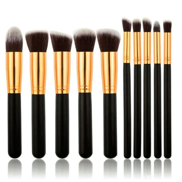 Makeup-pensler 10 stk - sort/guld