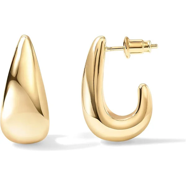 14K Guldpläterade Sterling Silver Post Statement Huggie Örhängen | Guld Dome Hoop Örhängen för Kvinnor