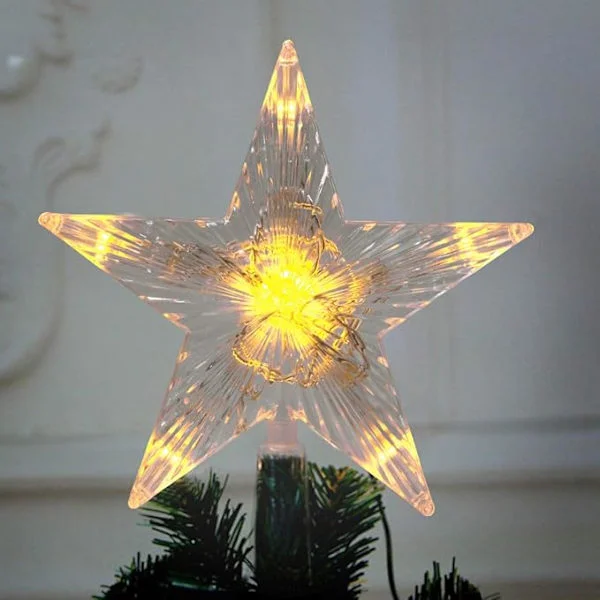 【BEMS】Juletrepynt med LED-lys, batteridrevet rustikk toppstjerne, varmhvit lysende stjerne Kompatibel med innendørs julefest hjemmedekorasjon