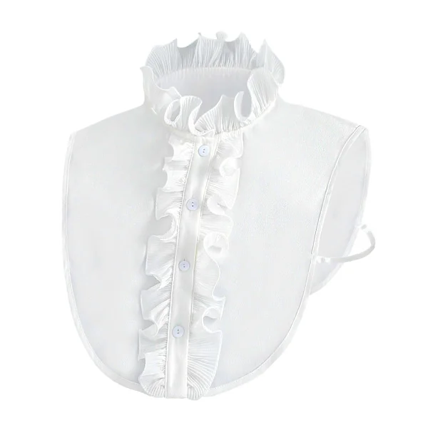 Löskrage Avtagbara Kragar Vit Volang Ståkrage Halv Falsk Skjorta Bluskrage, Elegant Plisserad Knapp Fram Faux Skjortkrage för Kvinnor Flickor