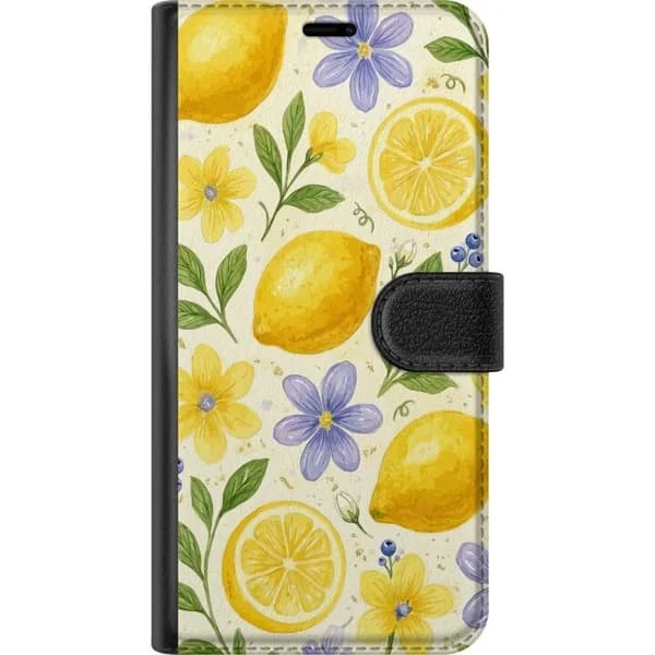 Kompatibel Tegnebogsetui til Samsung Galaxy Xcover7 Farverigt mønster med citroner, blomster og grønne blade i en sommerlig stil.