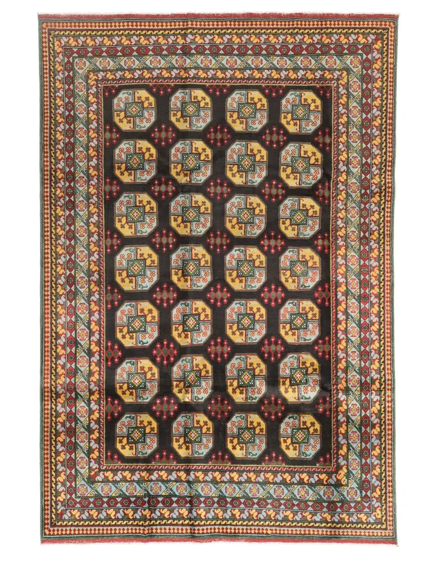 Tapis Afghan Fine 197X291 Marron/Noir (Laine, )