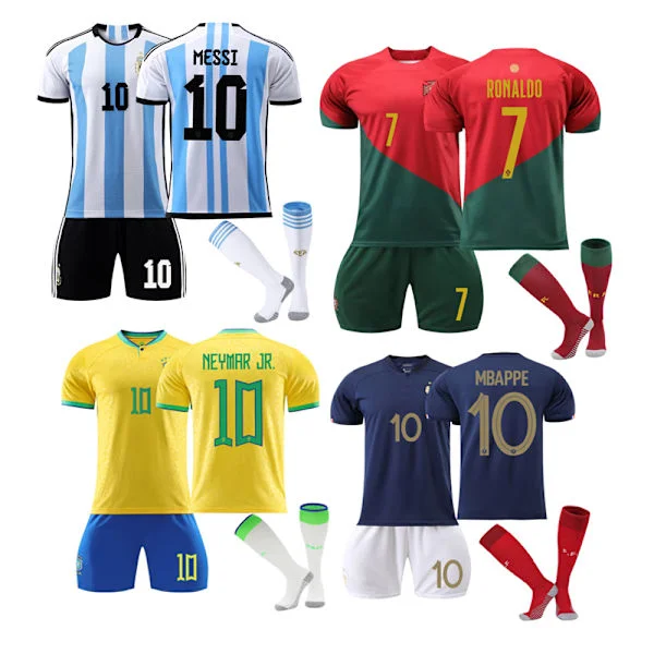 Den Nye 2022 Qatar National Team Trøje Børn Voksne Fodboldtrøje Sæt Messi Argentina Hjemme Messi Argentina Hjemme